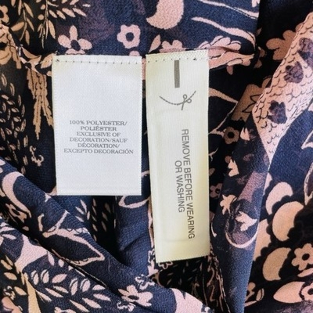 Ann Taylor Navy Blue Pink Floral Popover Blouse Size M Sheer Peasant Eyelet Top - Picture 7 of 8
